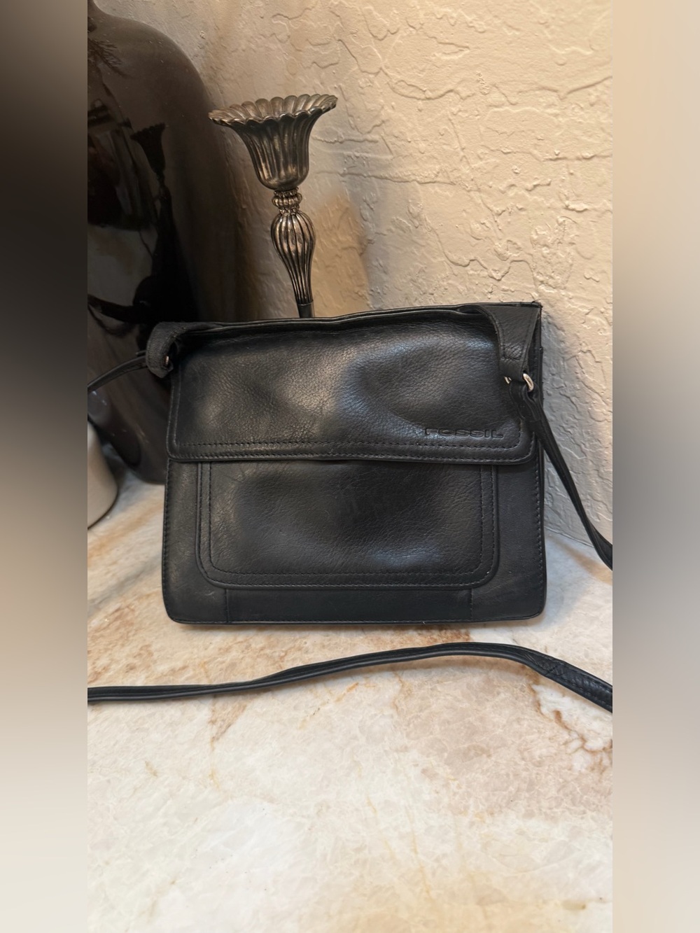 Fossil organizer bag black leather
